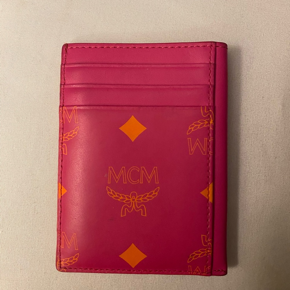 Mcm pink fuschia purple logo card case
